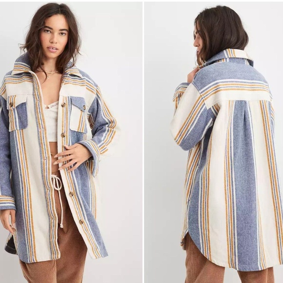 aerie Jackets & Blazers - Aerie Striped Long Shacket Oversized Flannel
Size:XS